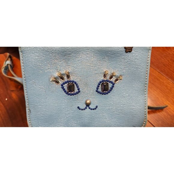 Anna Sui Cat Face Mini Leather Backpack Purse Blue Distressed Jean Bag Cute Ears - Picture 5 of 16